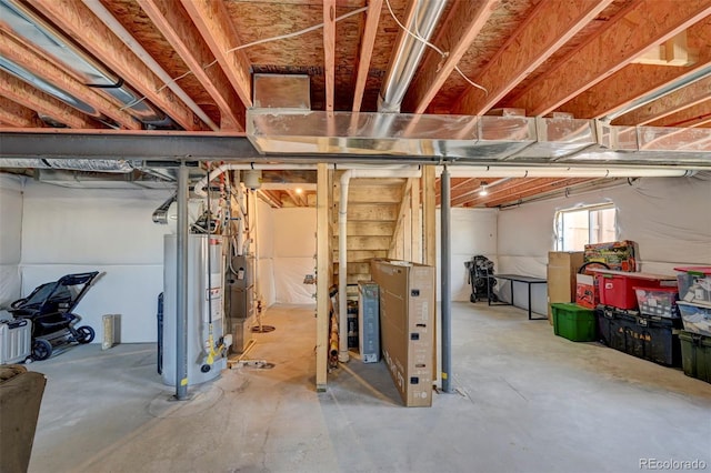 basement featuring water heater