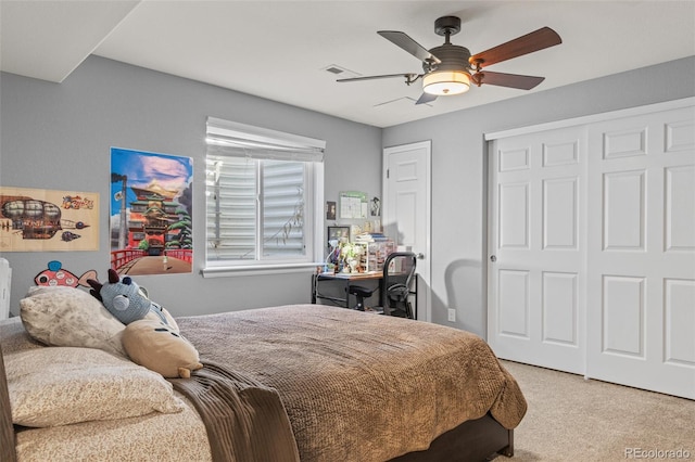 15021 Josephine St, Thornton, CO 80602 - bedroom featuring light colored carpet, ceiling fan, and a closet