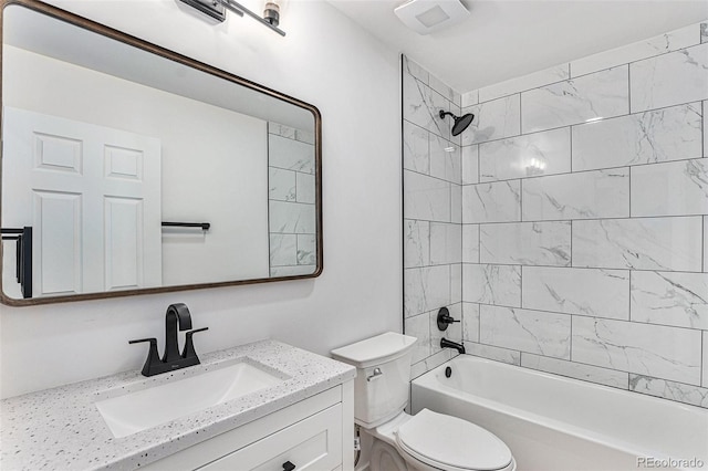 full bathroom featuring toilet, shower / bathtub combination, and vanity