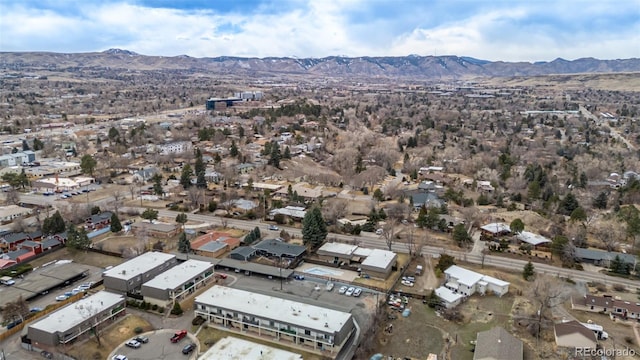 drone / aerial view featuring a mountain view