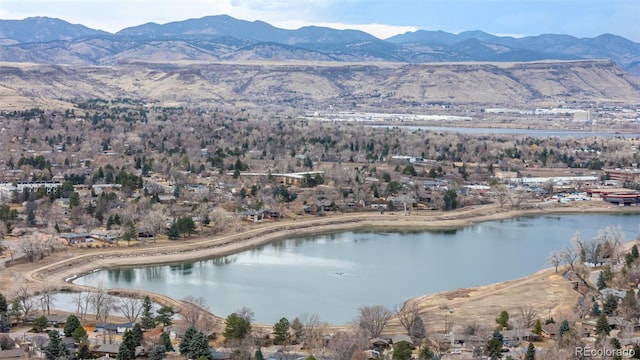 aerial view with a water and mountain view