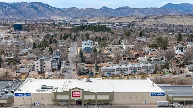 aerial view featuring a residential view and a mountain view