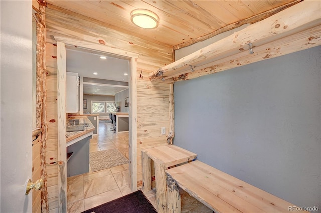 4642 Plettner Ln, Evergreen, CO 80439 - mudroom with wooden ceiling, tile patterned flooring, and recessed lighting