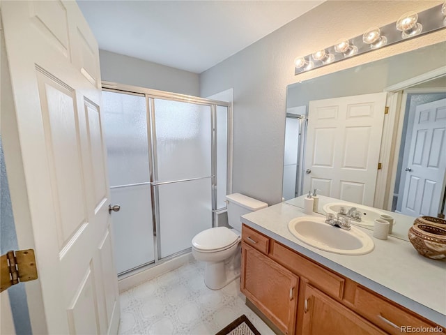9806 Hooker Ct, Westminster, CO 80031 - full bathroom with tile patterned floors, a shower stall, vanity, and toilet