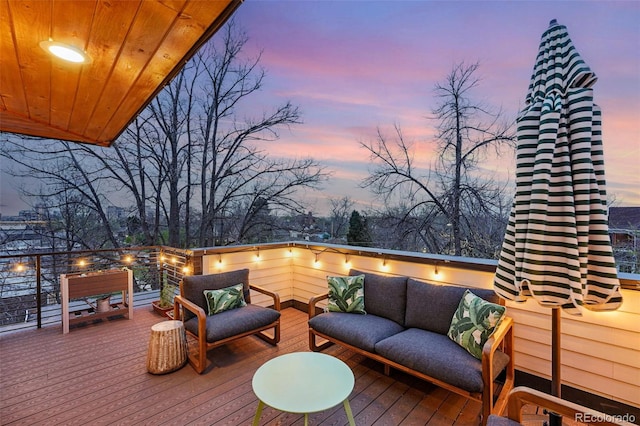 3201 W 25th Ave, Denver, CO 80211 - deck at dusk featuring an outdoor living space