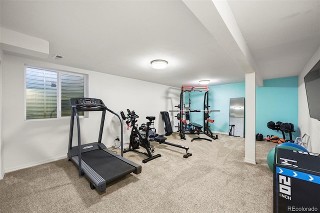 exercise room featuring carpet