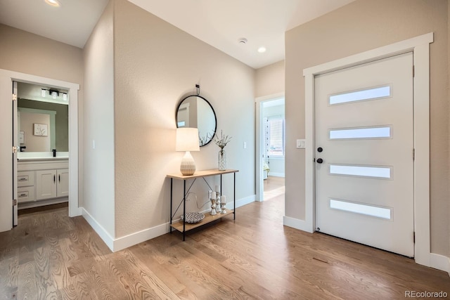 foyer with light hardwood / wood-style floors