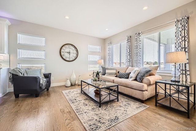 living room with light hardwood / wood-style flooring