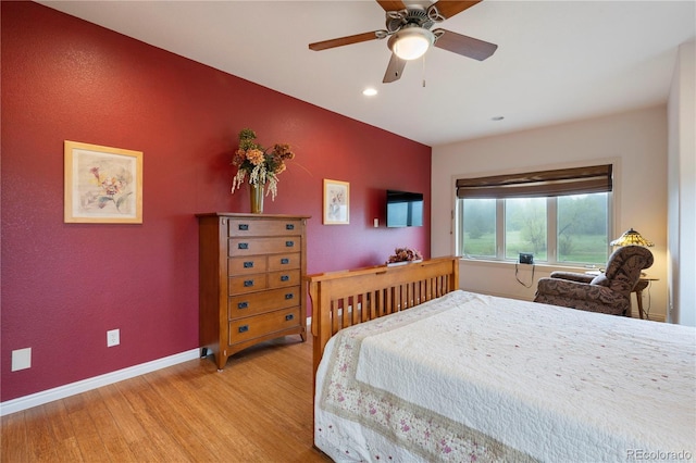 15910 Rhodes Pl, Elbert, CO 80106 - bedroom featuring light wood-type flooring, recessed lighting, baseboards, and a ceiling fan