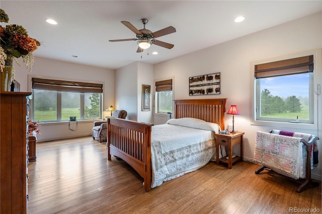 15910 Rhodes Pl, Elbert, CO 80106 - bedroom featuring wood finished floors, recessed lighting, ceiling fan, and baseboards