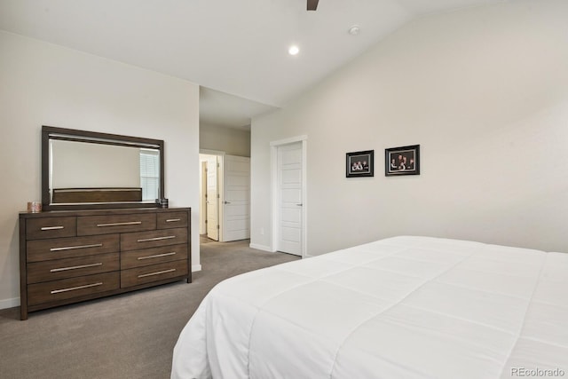 11151 W 53rd Dr, Wheat Ridge, CO 80033 - bedroom featuring carpet, high vaulted ceiling, recessed lighting, and ceiling fan