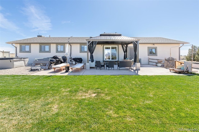 11170 Peaceful Valley Rd, Colorado Springs, CO 80925 - rear view of property with a patio area, stucco siding, a gazebo, and a lawn