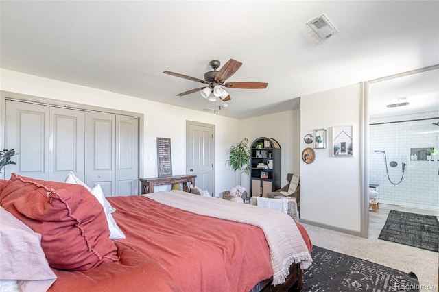 11170 Peaceful Valley Rd, Colorado Springs, CO 80925 - carpeted bedroom with connected bathroom and a ceiling fan