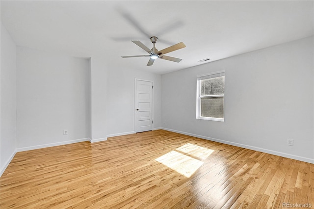 unfurnished room with light hardwood / wood-style floors and ceiling fan