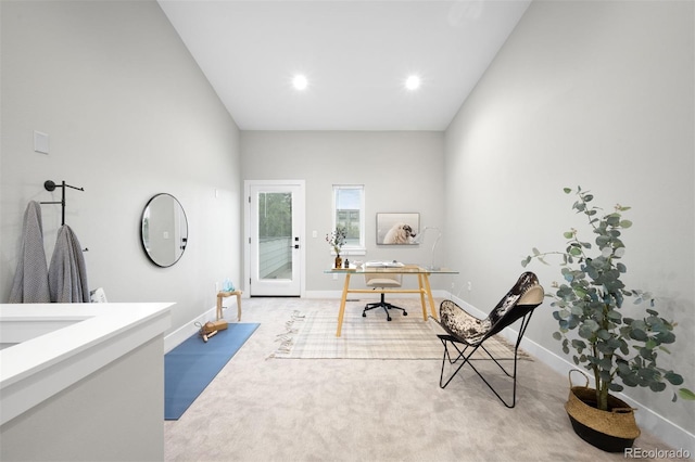 2179 S Bannock St, Denver, CO 80223 - office area featuring carpet floors, baseboards, and recessed lighting