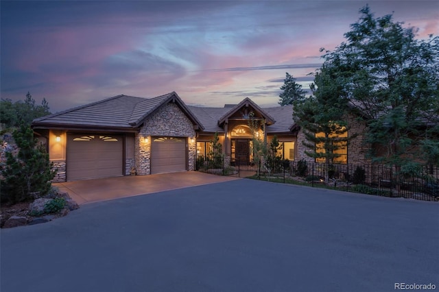 view of front of house with a garage