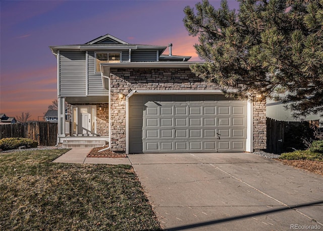 view of front property with a garage