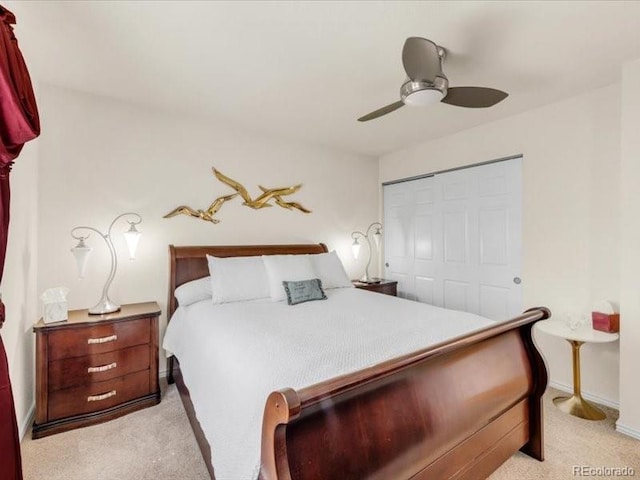3914 E 116th Pl, Thornton, CO 80233 - bedroom with light colored carpet, a closet, ceiling fan, and baseboards