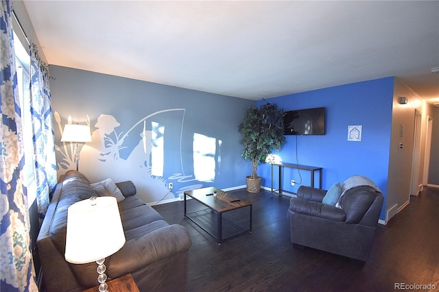 living room featuring dark hardwood / wood-style floors