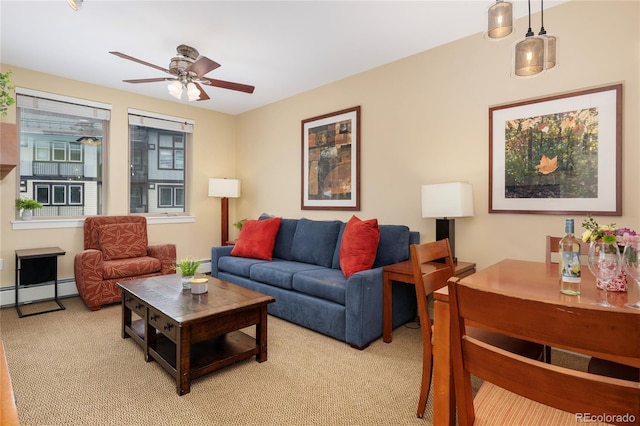580 Winter Park Dr # 4571-4573, Winter Park, CO 80482 - living area featuring carpet, a baseboard heating unit, and ceiling fan