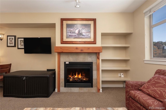580 Winter Park Dr # 4571-4573, Winter Park, CO 80482 - carpeted living area featuring a tile fireplace and built in features