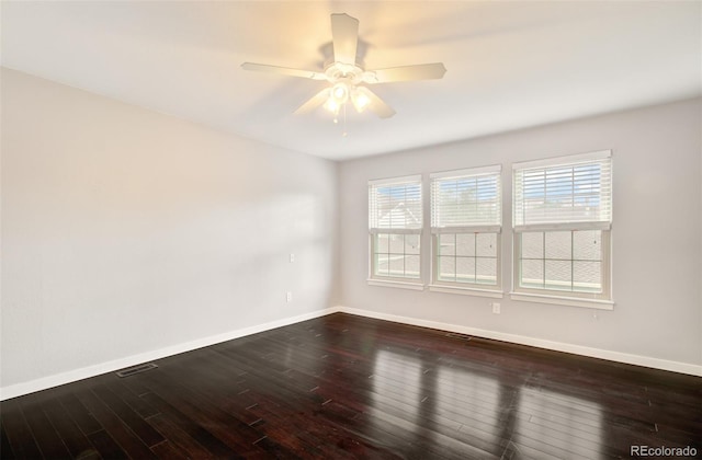 725 Crown Point Dr, Colorado Springs, CO 80906 - spare room featuring dark wood-type flooring, baseboards, and ceiling fan