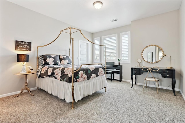 bedroom featuring carpet floors, baseboards, and visible vents
