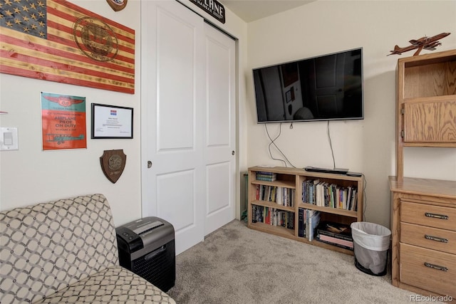 living area with light colored carpet