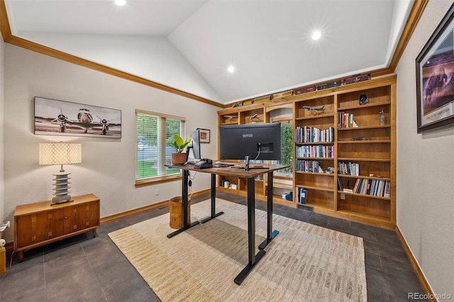 1999 Champions Cir, Castle Rock, CO 80104 - tiled office featuring lofted ceiling and recessed lighting