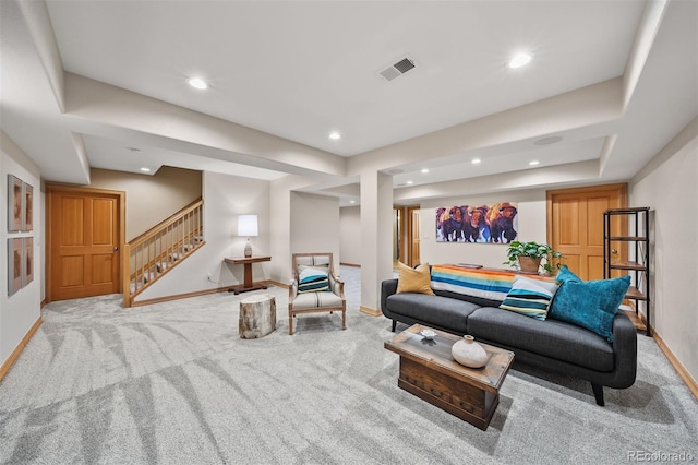 1999 Champions Cir, Castle Rock, CO 80104 - carpeted living room with stairs and recessed lighting