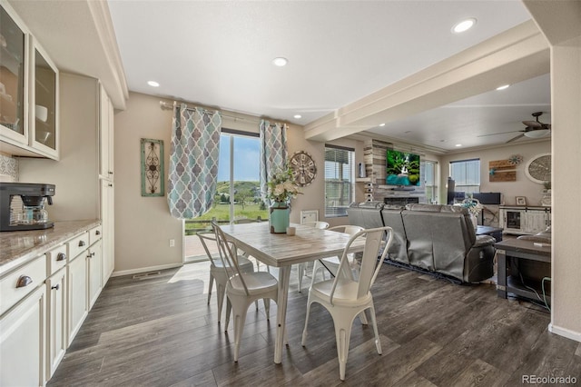 3871 Starry Night Loop, Castle Rock, CO 80109 - dining space with dark wood-style floors, a ceiling fan, and recessed lighting