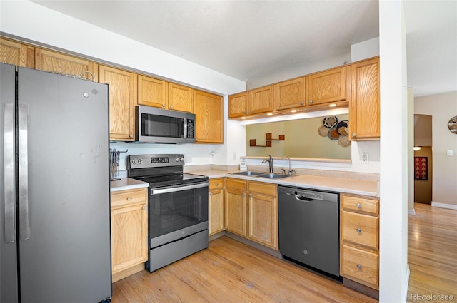 930 Button Rock Dr Unit 28, Longmont, CO 80504 - kitchen featuring stainless steel appliances, a sink, light wood-style floors, and light countertops
