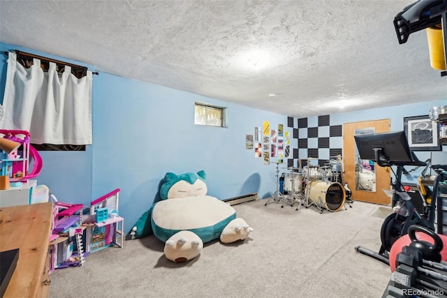 143 Juniper Rd, Black Hawk, CO 80422 - playroom with carpet, a textured ceiling, and a baseboard heating unit