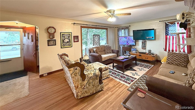 200 W 5th St, Julesburg, CO 80737 - living area featuring light wood-style floors, plenty of natural light, ceiling fan, and baseboards