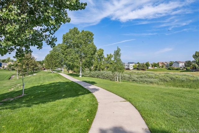 view of home's community with a yard