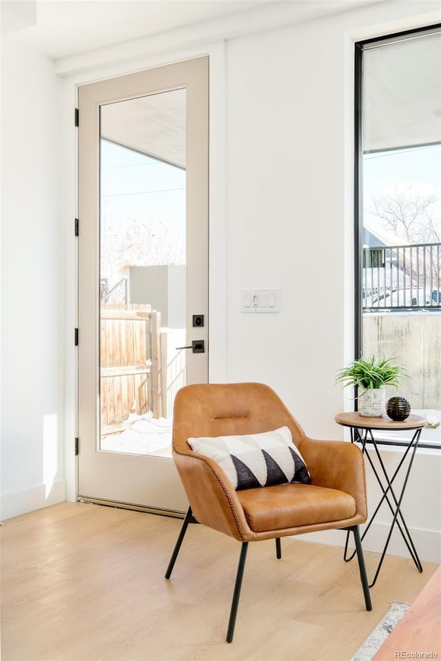 sitting room with hardwood / wood-style flooring