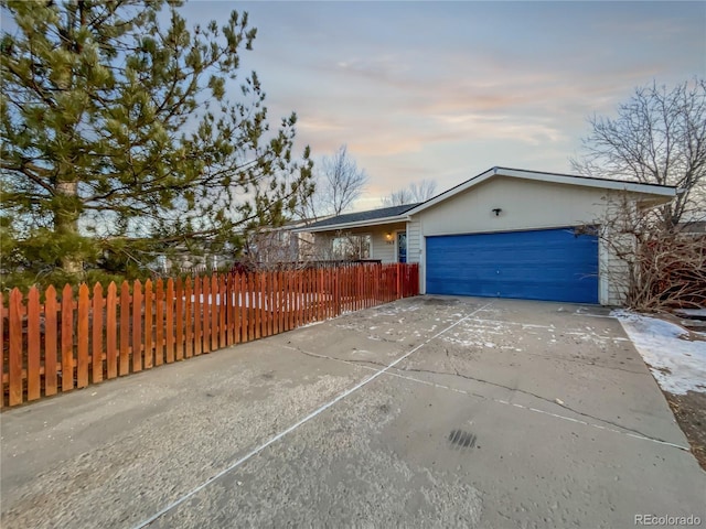 exterior space with a garage