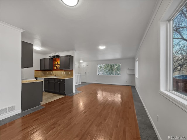 3913 Roosevelt Ave, Wellington, CO 80549 - unfurnished living room featuring crown molding, sink, and light wood-type flooring
