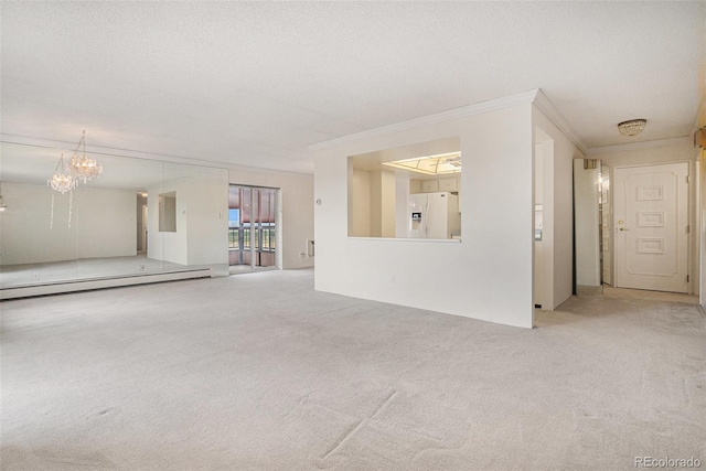 13800 E Marina Dr Unit 601, Aurora, CO 80014 - unfurnished living room with carpet flooring, crown molding, a chandelier, and baseboard heating