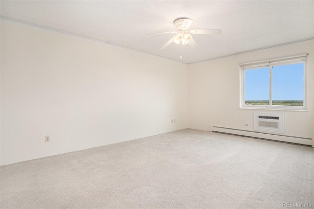 13800 E Marina Dr Unit 601, Aurora, CO 80014 - spare room with a baseboard radiator, light carpet, a ceiling fan, crown molding, and a wall mounted AC