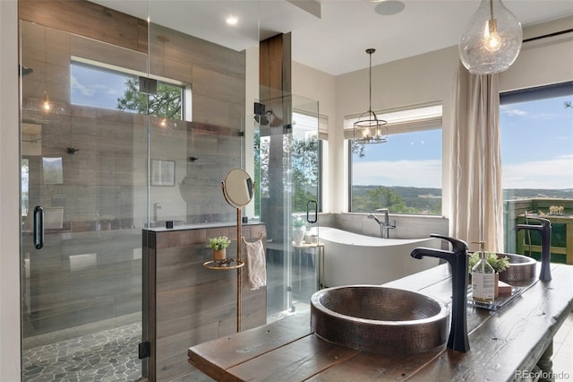 bathroom with independent shower and bath