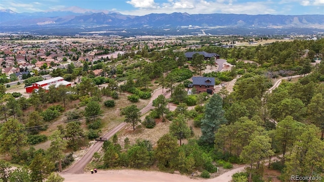 birds eye view of property with a mountain view