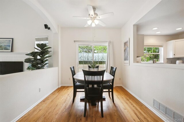 10166 Grove Loop Unit D, Westminster, CO 80031 - dining room with light wood-style flooring, ceiling fan, baseboards, and recessed lighting