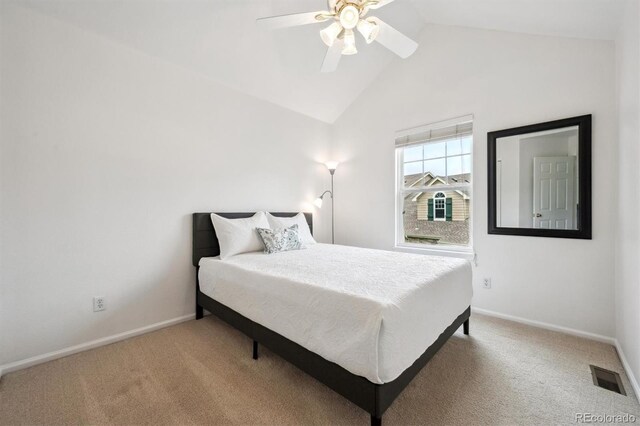 10166 Grove Loop Unit D, Westminster, CO 80031 - bedroom featuring carpet floors, lofted ceiling, baseboards, and ceiling fan