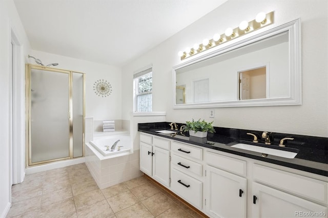 10166 Grove Loop Unit D, Westminster, CO 80031 - bathroom with double vanity, a bath, a stall shower, and tile patterned floors