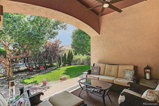 8582 E 148th Ln, Thornton, CO 80602 - view of patio / terrace with an outdoor hangout area and a ceiling fan