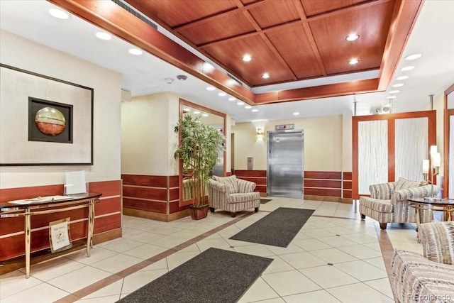 550 E 12th Ave Unit 209, Denver, CO 80203 - community lobby with wooden ceiling, recessed lighting, and a wainscoted wall
