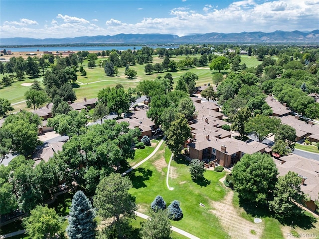 aerial view with a water and mountain view