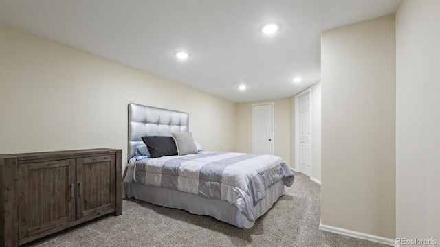 bedroom with light carpet