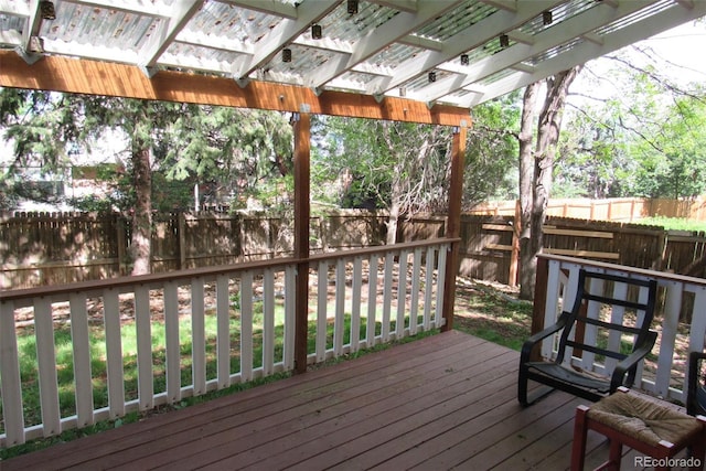 14503 E Wagon Trail Dr, Aurora, CO 80015 - deck featuring a fenced backyard and a pergola